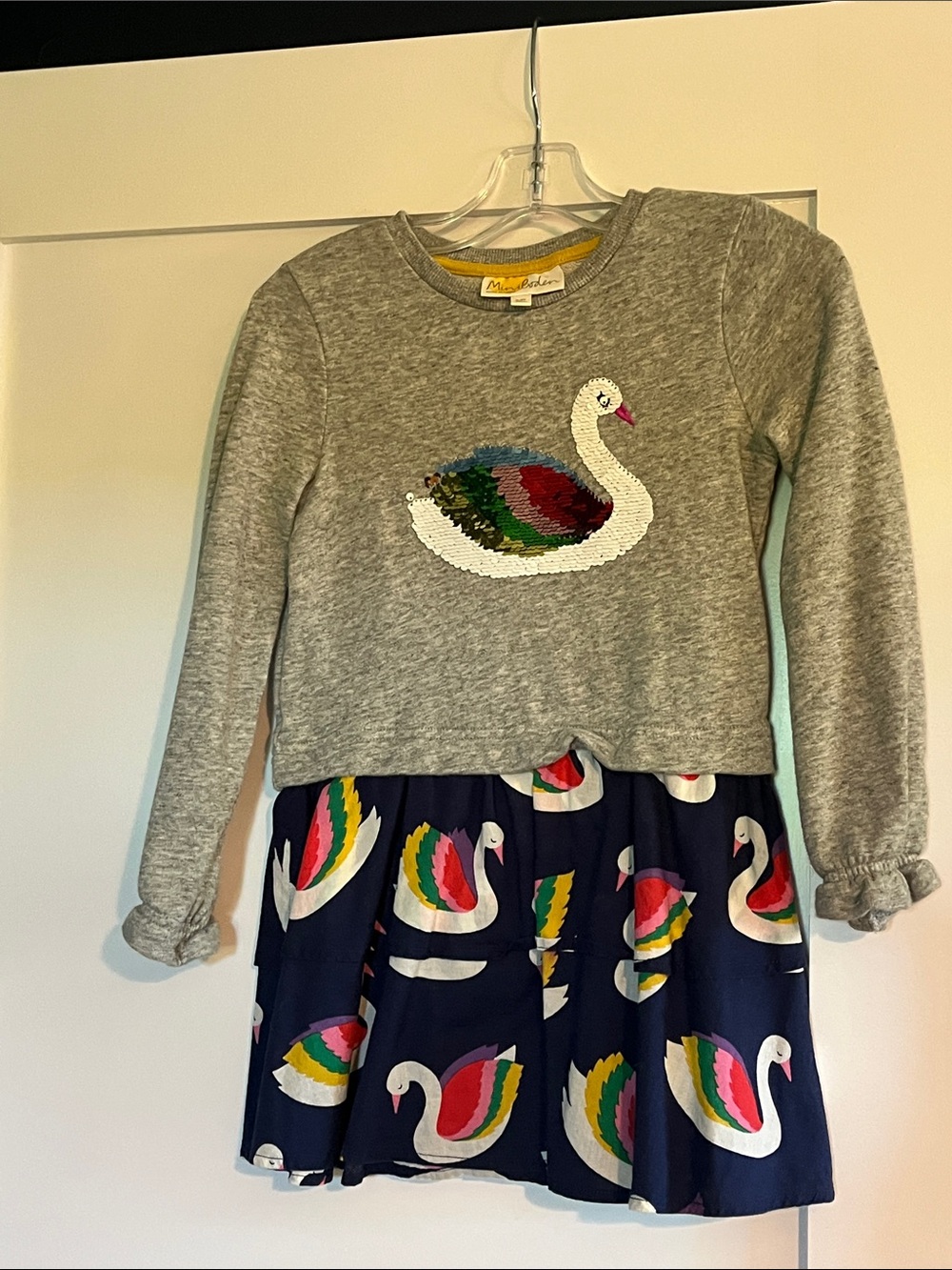 Mini Boden Gray & Navy Swan Sequin Dress size 5-6